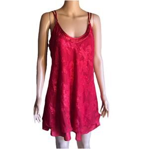 Vintage Inner Most Red Chemise Gown S Liquid Satin Lace Overlay